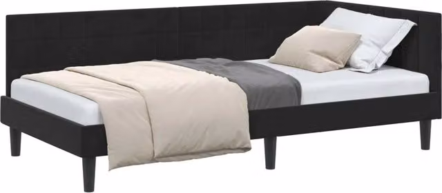 Letto singolo moderno DESIGN IN in velluto nero con struttura in legno, L 100 cm x P 200 cm x H 72 cm – 1