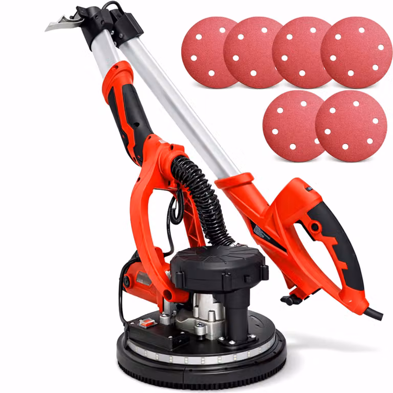 VERTEX, levigatrice per cartongesso, 710 W, disco abrasivo da 225 mm, levigatrice a collo lungo per stucco, aspirazione della polvere, sacchetto raccoglipolvere, asta di prolunga