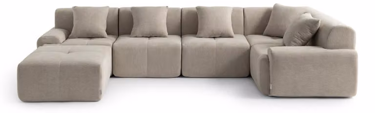 DIVANO ANGOLARE MODULARE MILYSOFA SOFAMOUS, 5 posti, con chaise longue, rivestito in tessuto beige effetto mélange