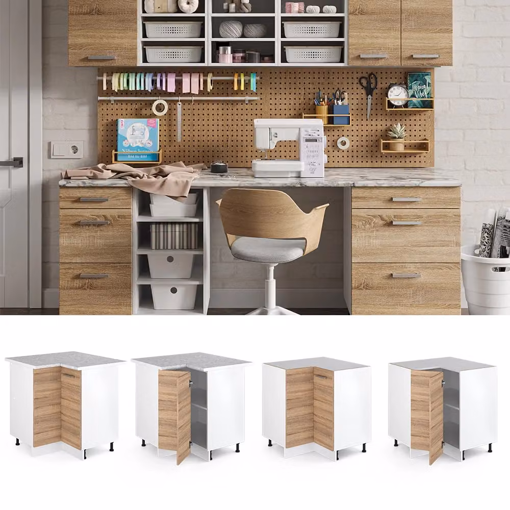 Armadio ad angolo universale Vicco R-Line in finitura Sonoma Sand con ante, L: 75.6 cm, P: 46.0 cm, H: 81.6 cm – 2