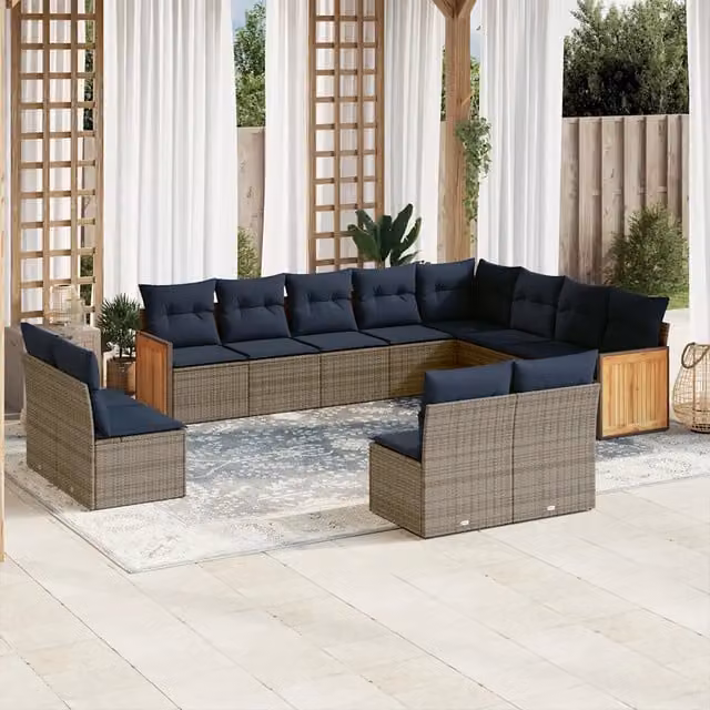 Set Divani da Giardino 12 pz con Cuscini Grigio in Polyrattan 3228154