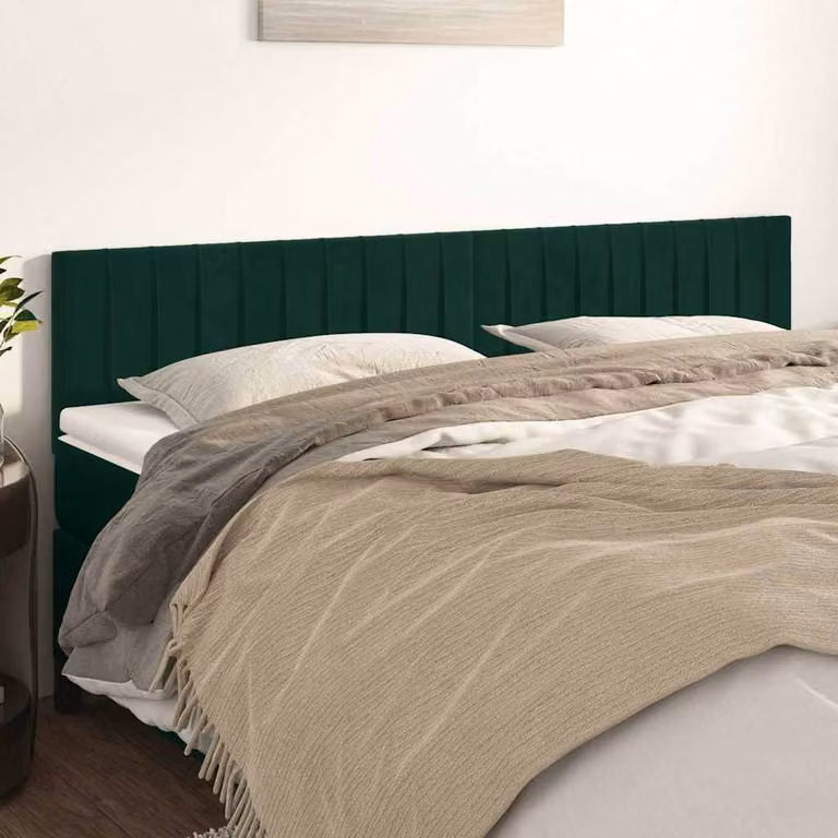Testiera per letto vidaXL in velluto verde scuro con struttura in legno, L: 160 cm, P: 5 cm, H: 78-88 cm