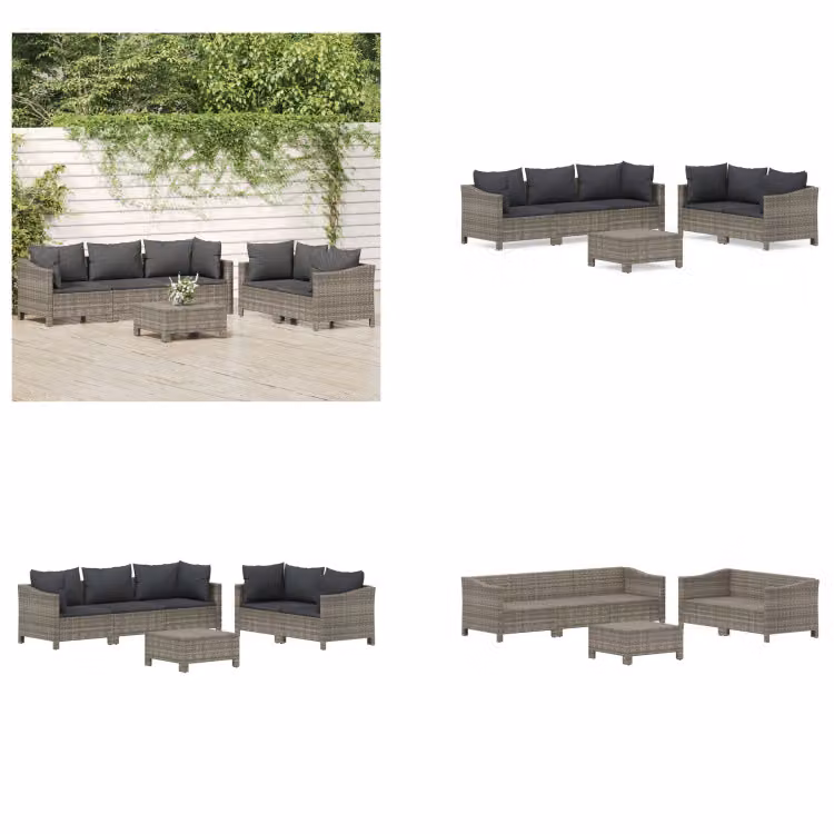 vidaXL Set da salotto da giardino 6 pezzi con cuscini in poly rattan grigio - Set da salotto da giardino - Set da salotto - Set di mobili da giardino
