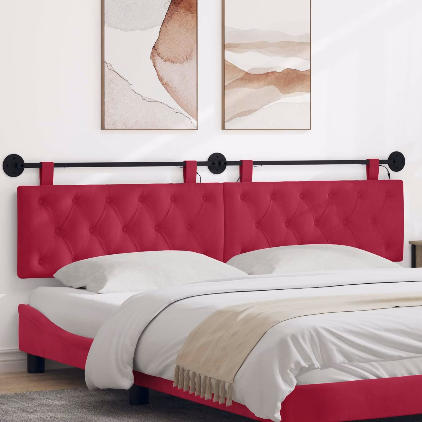 Testiera sospesa vidaXL in velluto rosso con luce LED integrata