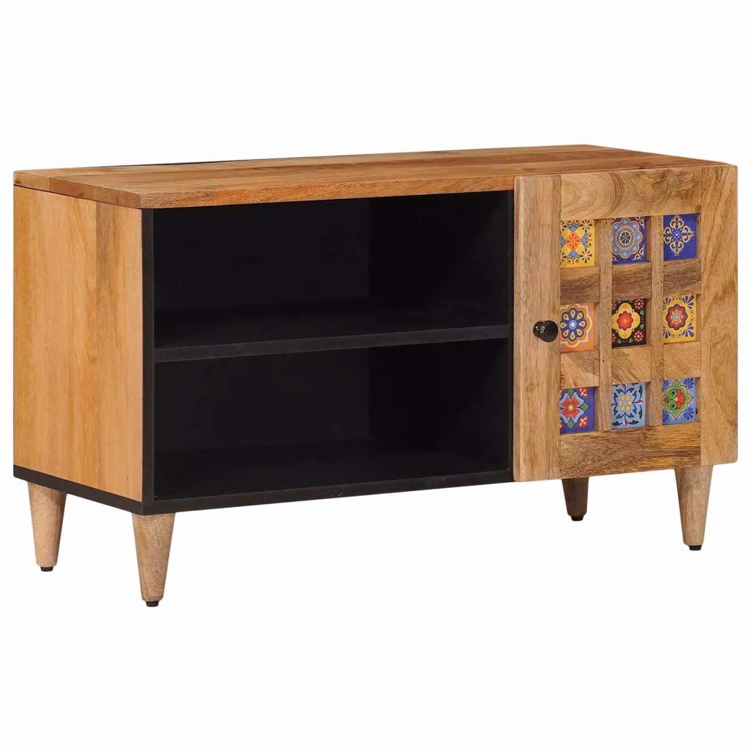 Mobile TV vidaXL in legno di mango massello, colore marrone/beige, L 80 x P 33 x H 46 cm