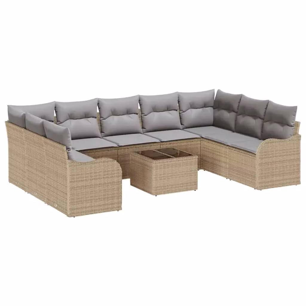 Set Divano da Giardino vidaXL 10 Pezzi in Polyrattan con Cuscini Beige e Grigio con Tavolino e Struttura in Metallo – 2