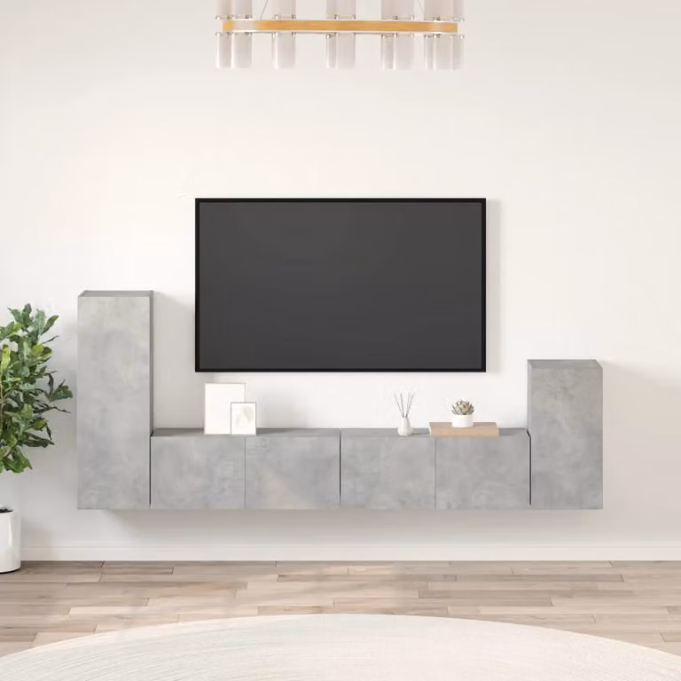 Set di mobili porta TV moderno vidaXL da 4 pezzi in legno e MDF, colore grigio cemento, da appendere a parete, L: 80 cm, P: 30 cm, H: 30 cm