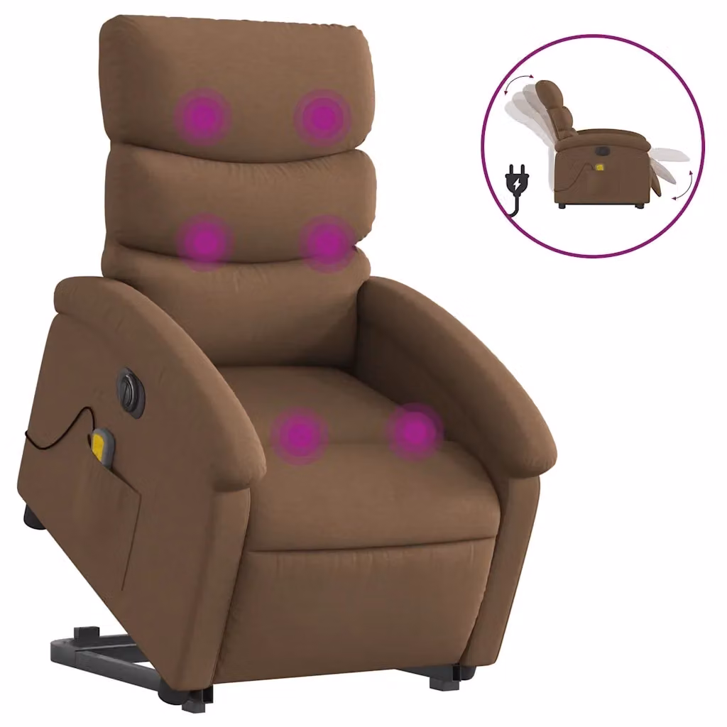 Poltrona Alzapersona Elettrica con Massaggio vidaXL in Tessuto Marrone – 2