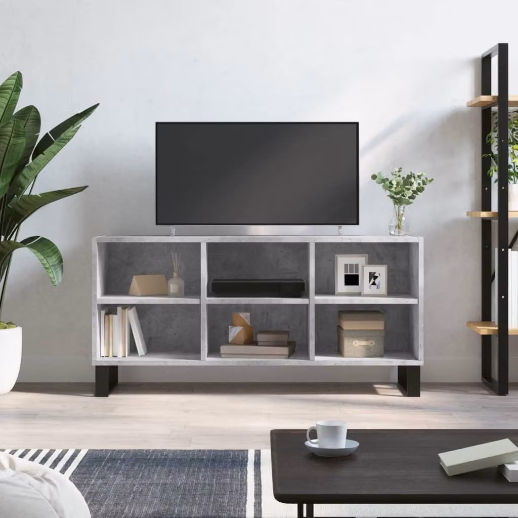 Mobile per TV moderno vidaXL in legno e metallo, Grigio, L 103,5 x P 30 x H 50 cm