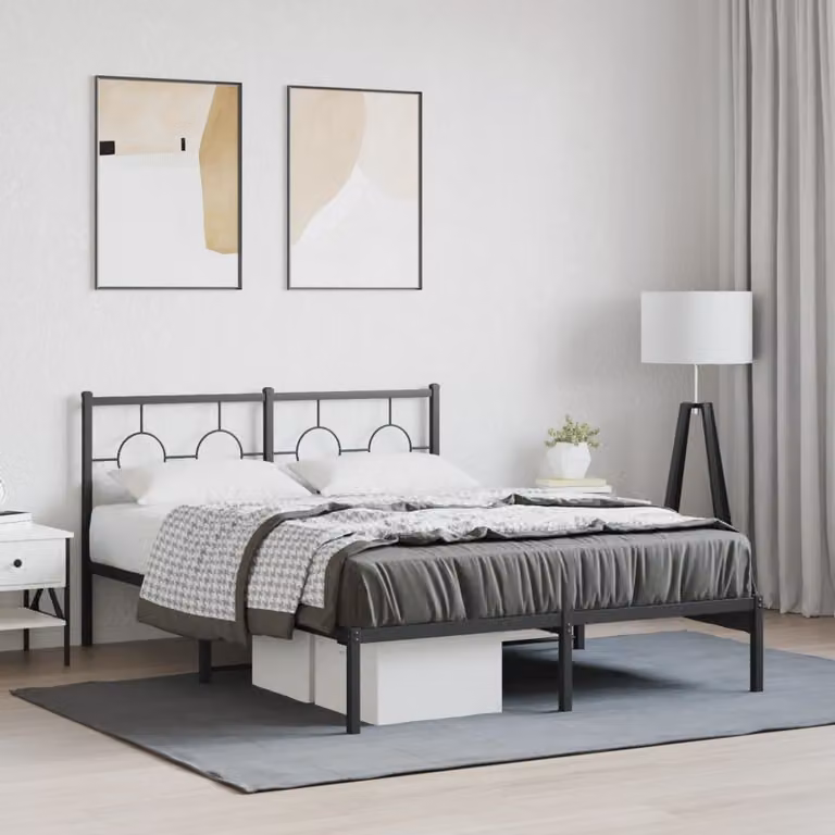 vidaXL Giroletto con Testiera in Metallo Nero L: 142 cm, P: 196 cm, H: 91 cm
