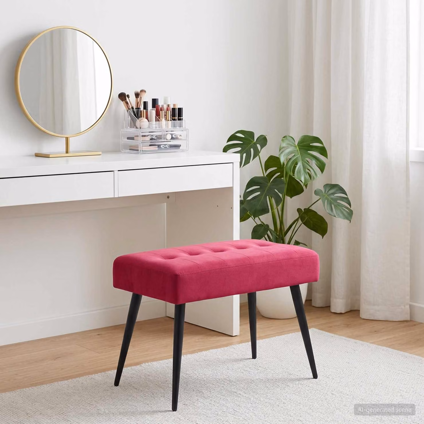 Panchina moderna vidaXL in velluto rosso con bottoni imbottiti L: 60 cm, P: 40 cm, H: 45 cm