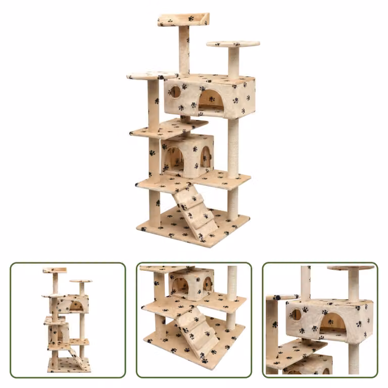 The Living Store Graffiatoio per gatti 125 cm Paw Print Beige