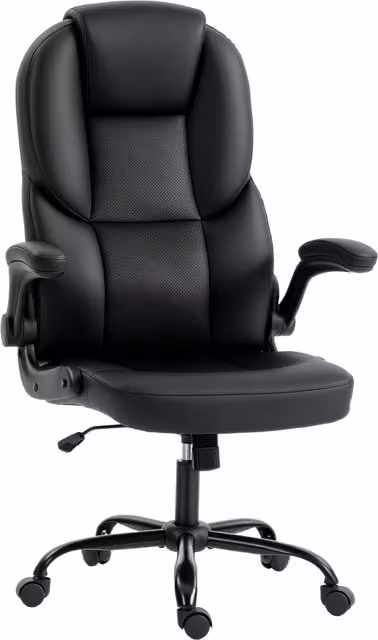 Sedia da Ufficio Girevole Minimal con Schienale Alto e Braccioli in Ecopelle Nera, Altezza Regolabile