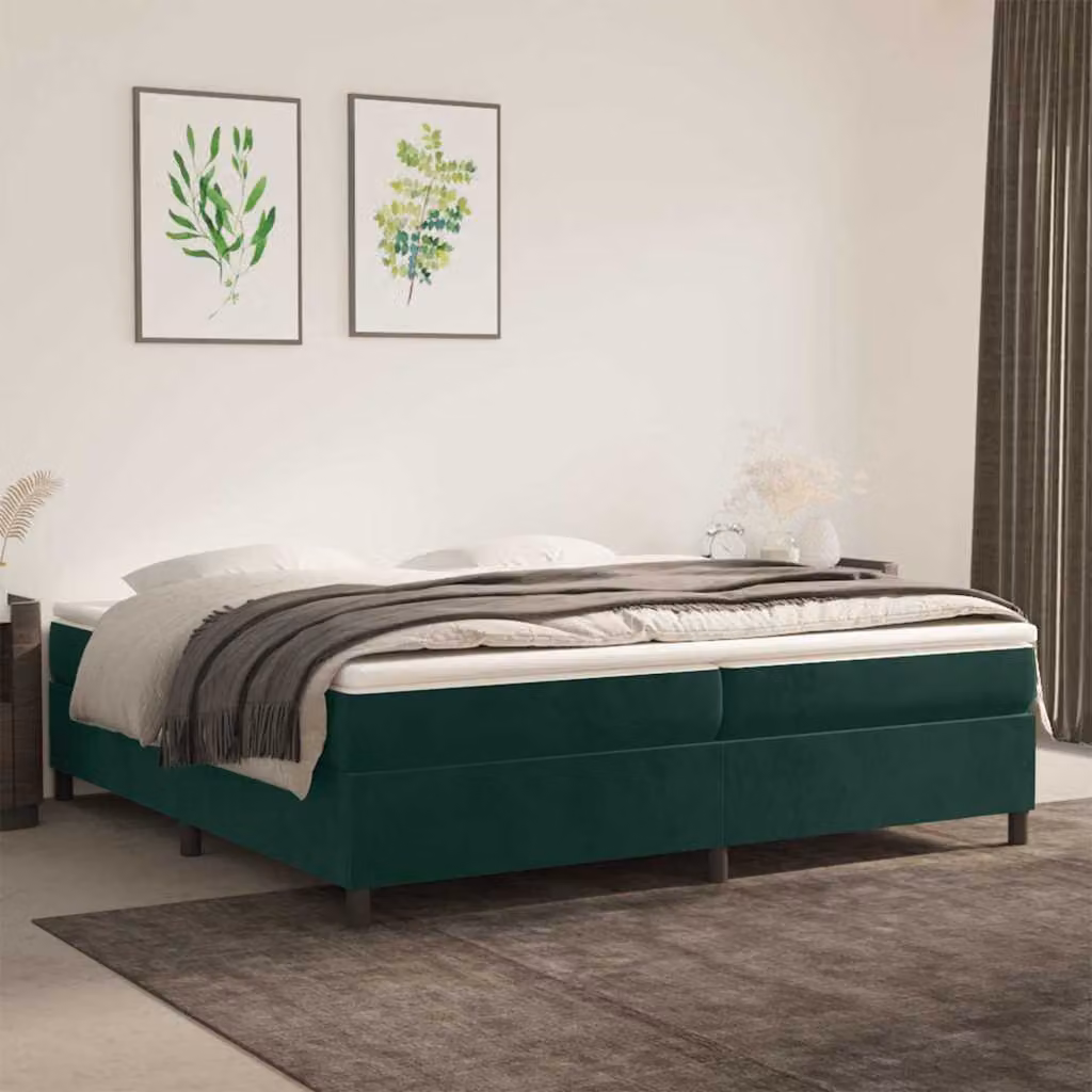 vidaXL Struttura Letto Imbottita in Velluto Verde con Rete a Molle L: 200 cm, P: 200 cm, H: 35 cm – 1