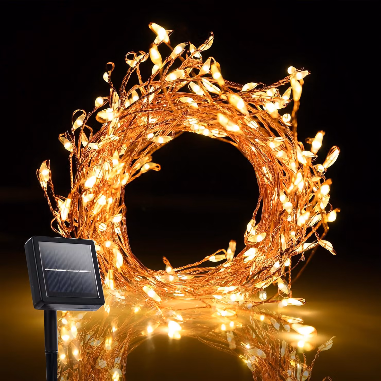 Catena luminosa solare con 300 LED, luce bianco caldo, lunghezza 6 metri, 8 modalità, impermeabile
