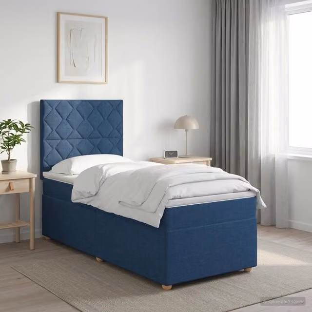 Letto box spring ibrido vidaXL con materasso a molle insacchettate e base contenitore, colore blu e bianco, L/P: 100 x 200 cm – 1