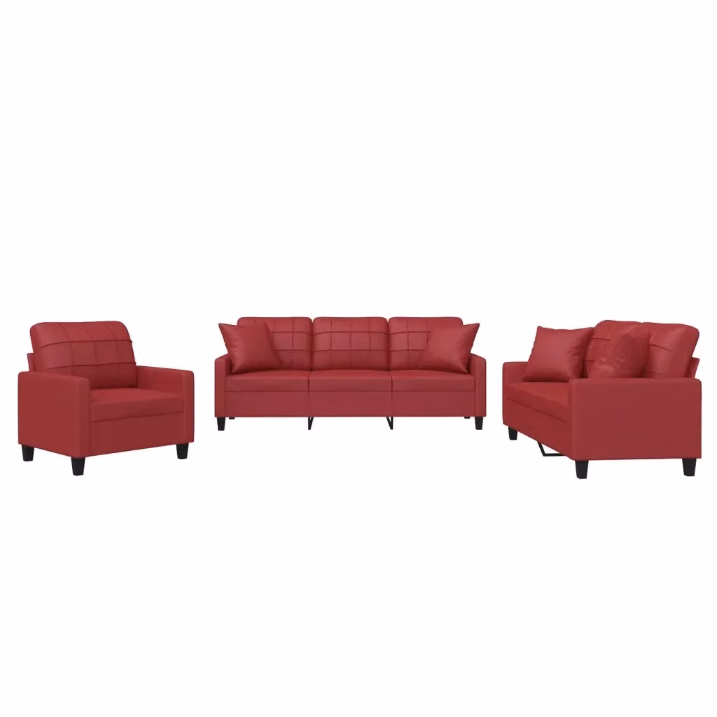 Set di divani 3 pezzi vidaXL in similpelle rossa con cuscini per soggiorno moderno – 2