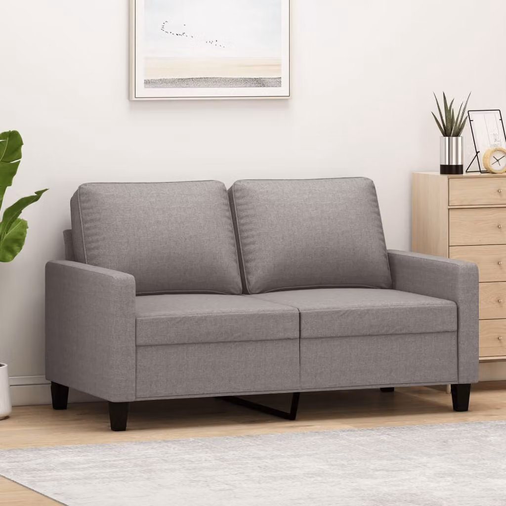 Divano a due posti, colore taupe, 120 cm, rivestito in tessuto