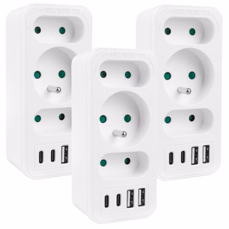 Connessione di alimentazione x3 + 4xUSB Distributore Maclean a 3 prese 2xUSB A 2xUSB C PD 20W 1x16A + 2x6A MCE248 F/W 3 pezzi