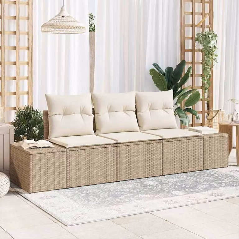 Maison Exclusive - Set di divani da salotto, 3 pezzi, color beige [Materiale sintetico]: rattan sintetico
