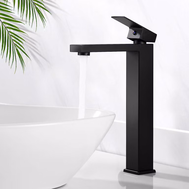 Omgoods - Miscelatore per lavabo nero, alto, in acciaio inossidabile, 295 mm