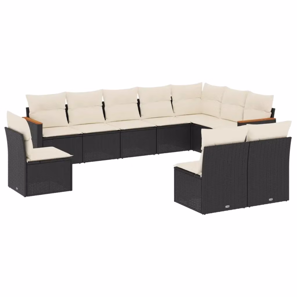 vidaXL Set Divani da Giardino a Forma di U in Polyrattan Nero con Cuscini e Struttura in Acciaio – 2