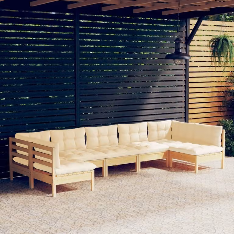 Maison Exclusive - Set Divani da Giardino 7 pz con Cuscini Crema in Massello di Pino