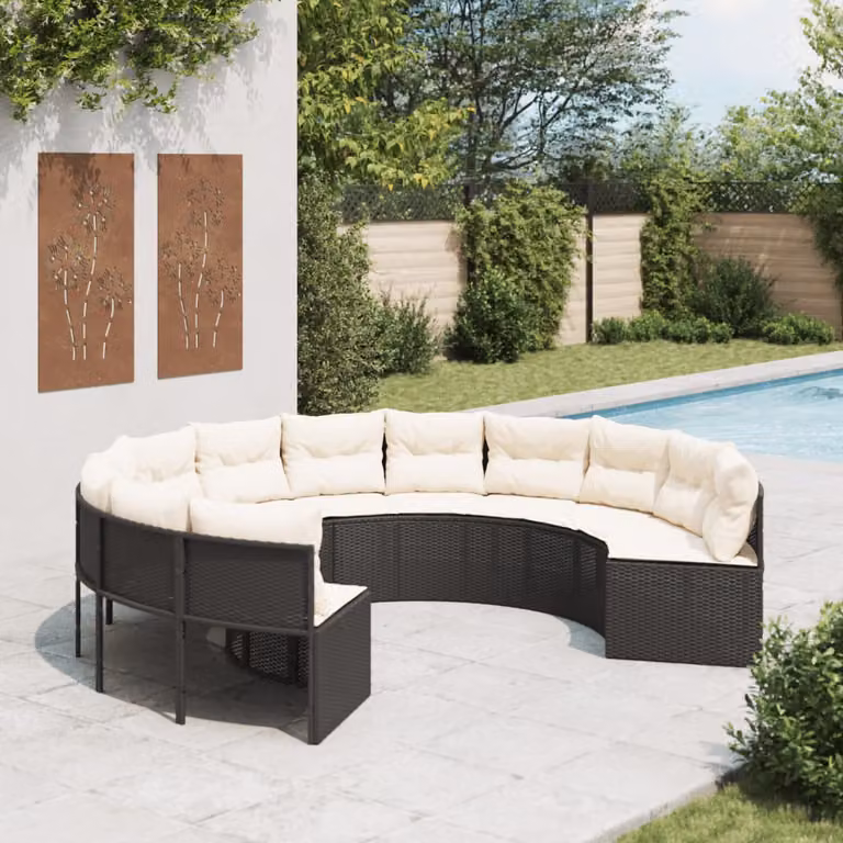 vidaXL Divano da Giardino a Forma di U in Polyrattan Nero con Cuscini Bianchi e Coperture Rimovibili