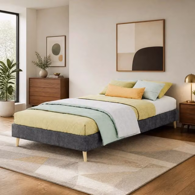 Letto REDOM moderno in tessuto e metallo grigio L/P/H: 90 x 200 cm