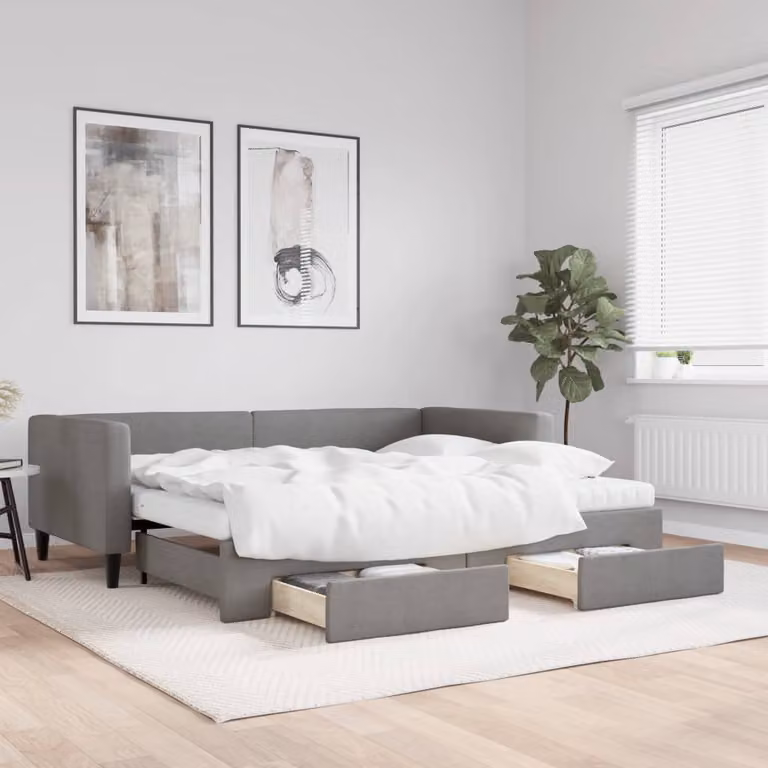 vidaXL Divano Letto Estraibile con Cassetti in Tessuto Grigio, L/P/H: 90 x 190 cm