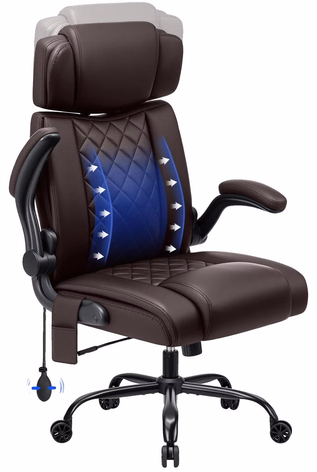 Sedia da ufficio, design ergonomico, supporto lombare regolabile, marrone