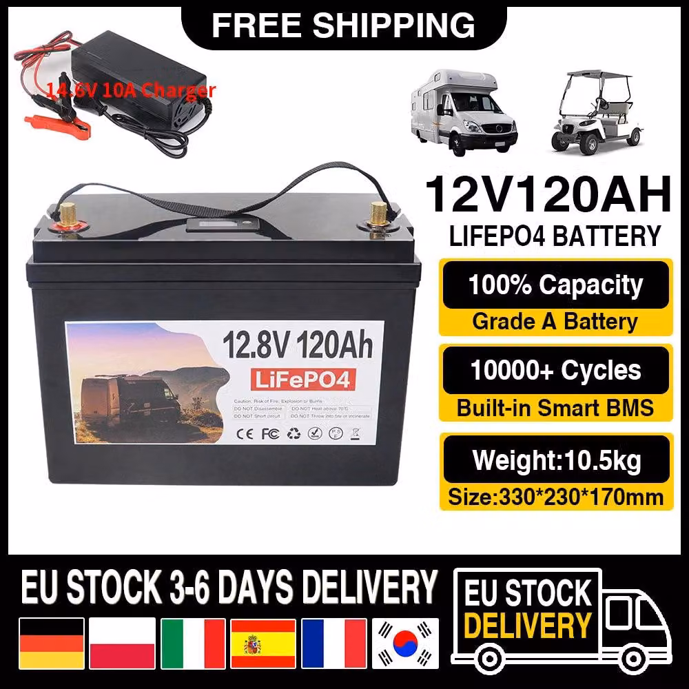 Batteria al litio ferro fosfato da 12V 120Ah - Sistema di accumulo solare e power station con BMS integrato, ideale per camper
