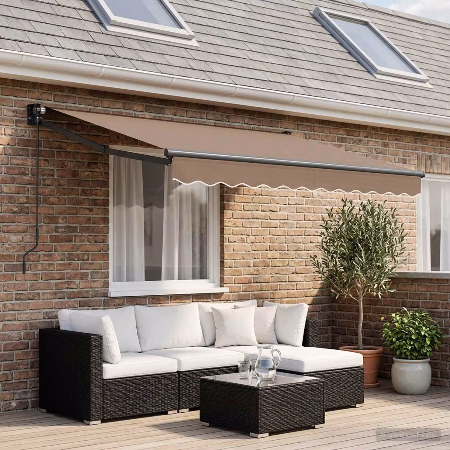 Tenda retrattile vidaXL beige con bracci pieghevoli in alluminio e tessuto in poliestere, L: 350 cm, P: 250 cm