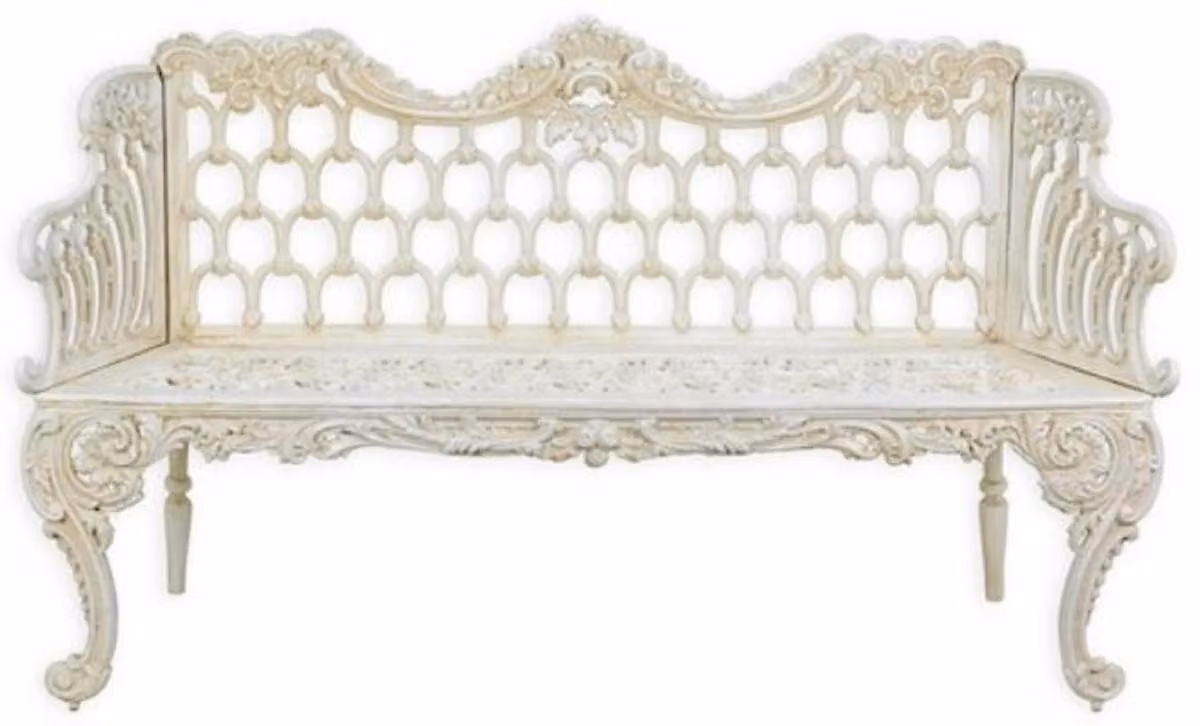 Casa Padrino Panca da giardino barocca bianco crema 159 x H. 93 cm - Magnifica panca da giardino in ghisa - Mobili da giardino in ghisa - Mobili da giardino barocchi - Mobili da giardino in stile barocco