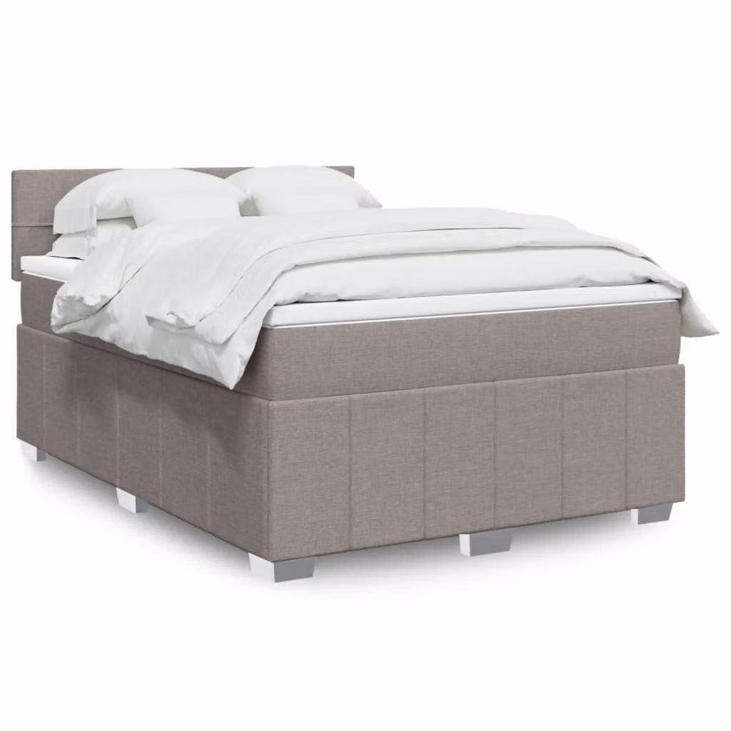 vidaXL Giroletto a Molle con Materasso Ibrido in Tessuto Beige e Bianco L/P/H: 160 x 200 cm