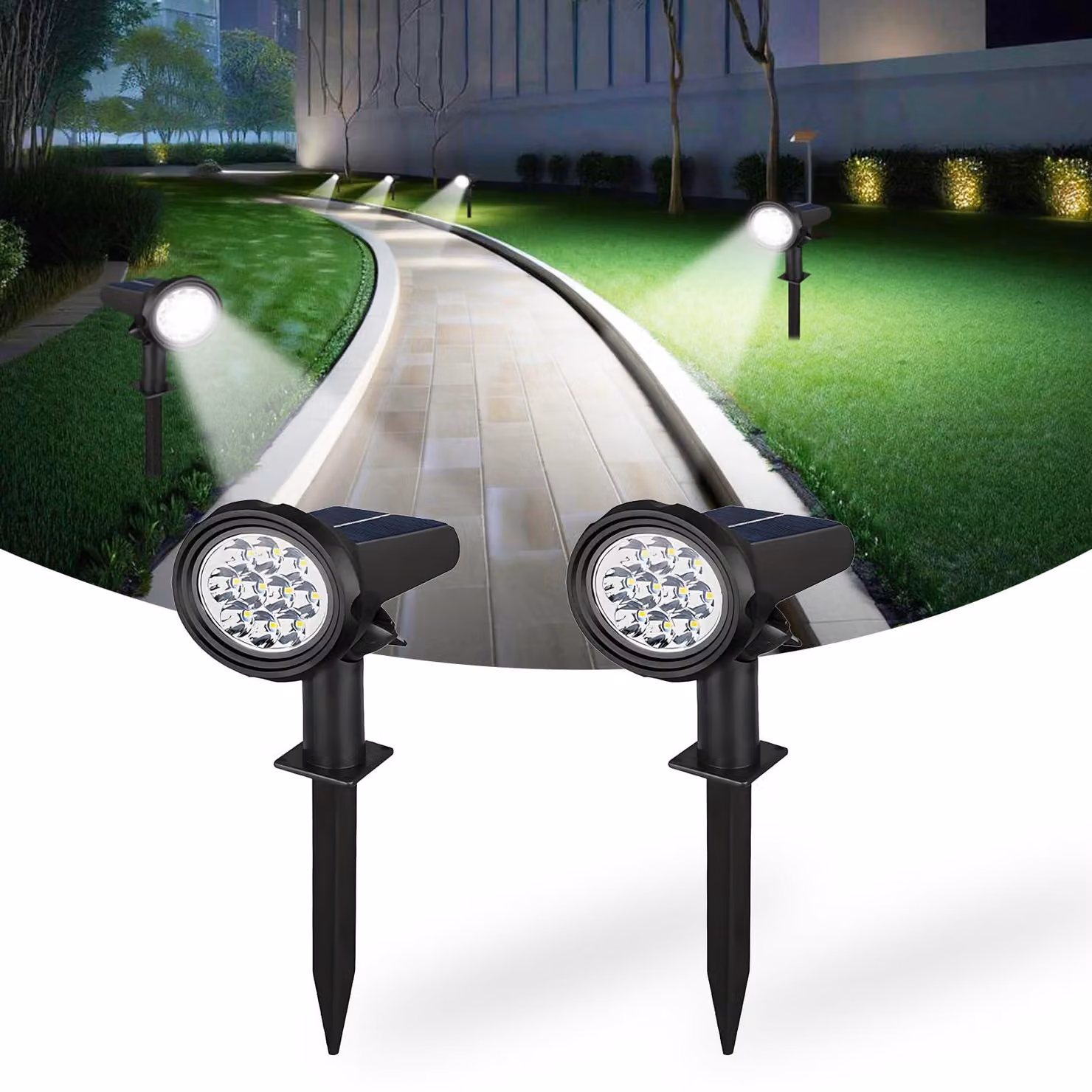 Set di 2 faretti solari a LED, grado di protezione IP65, colore bianco, per uso esterno