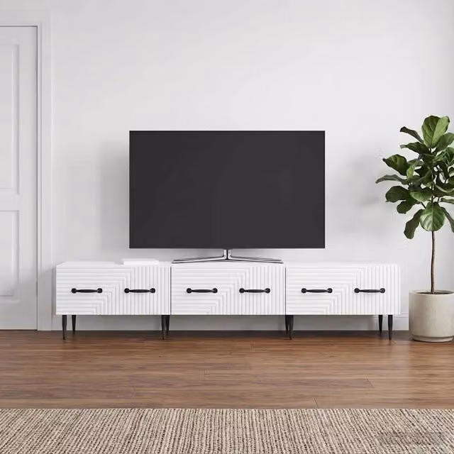 Mobile TV moderno vidaXL in legno MDF bianco L 147 x P 34,5 x H 30 cm – 1