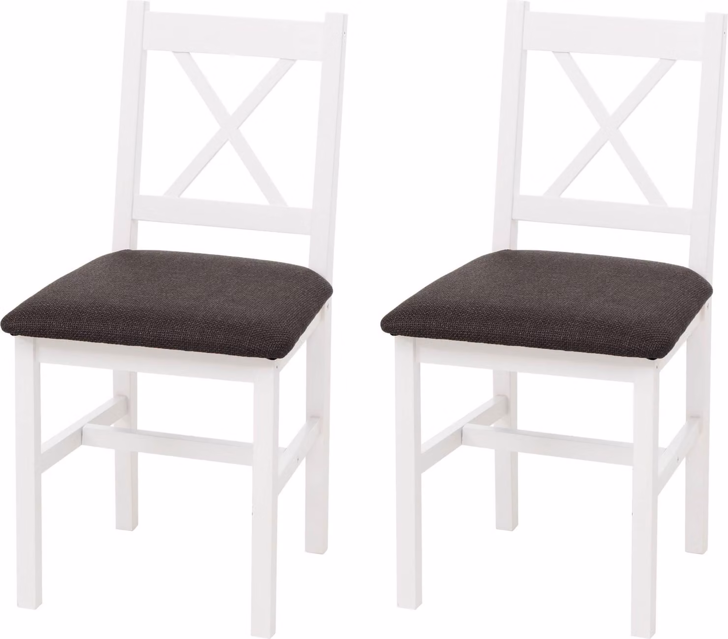 set di 2 sedie per sala da pranzo HWC-F77, poltrona sedia da cucina, legno massiccio tessuto casa di campagna ~ bianco, nero tappezzeria