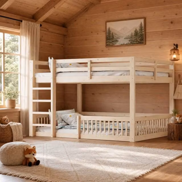 Letto a castello 160x200 cm in pino e MDF; naturale; con sponde di sicurezza