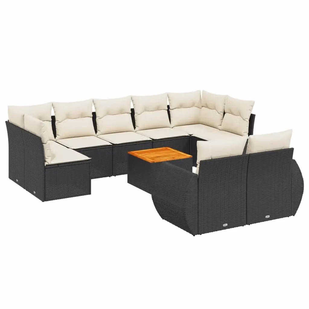 Set di Divani da Giardino vidaXL a Forma a U in Polyrattan Nero con Cuscini e Tavolino da Esterno – 2
