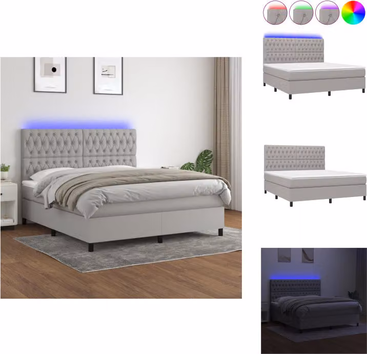 vidaXL Letto a molle con materasso e tessuto LED grigio chiaro 180x200 cm - Letti e strutture letto