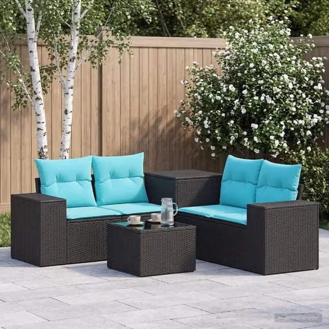Set di divani 6 pz Nero e Blu 55 x 55 x 37 cm 3447552