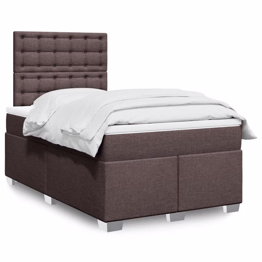 vidaXL Letto Ibrido con Giroletto a Molle e Materasso in Tessuto Marrone e Bianco L/P: 120 x 200 cm
