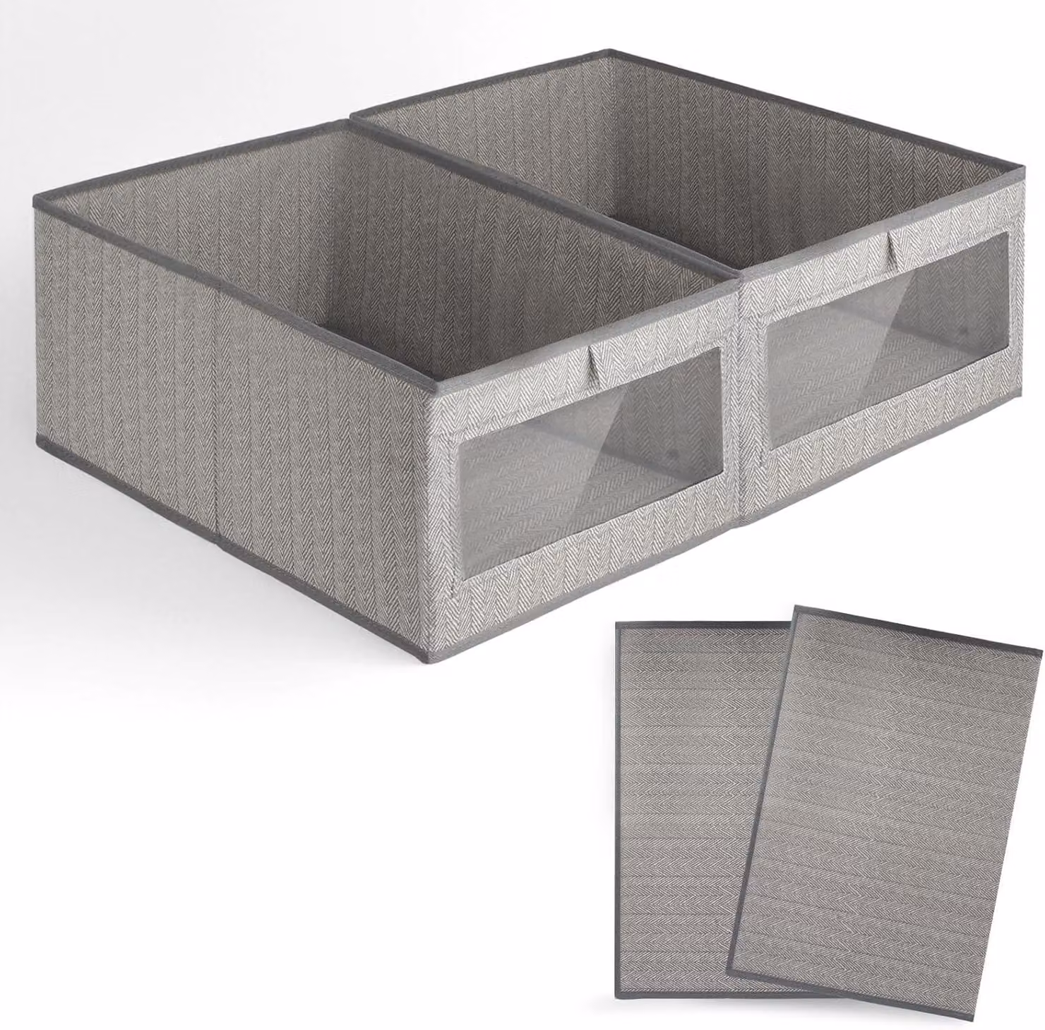 Contenitori in tessuto, pieghevoli, dimensioni 44 x 30,5 x 20 cm, confezione da 2, con finestra trasparente, ideali per l'armadio
