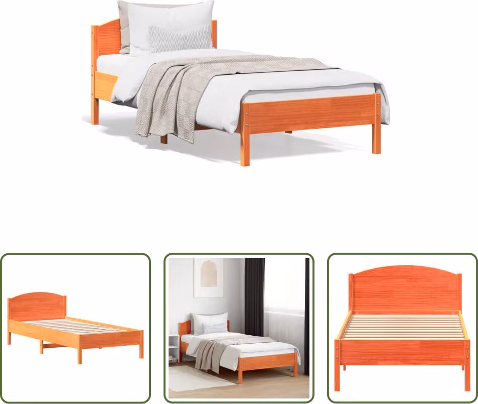 The Living Store letto in legno massiccio senza materasso cera marrone 100x200 legno di pino