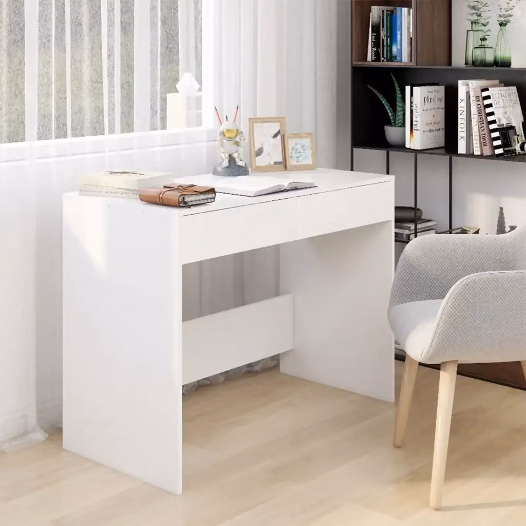 Scrivania da ufficio bianca con cassettiera in MDF laminato opaco L: 101 cm, P: 50 cm, H: 76,5 cm – 2