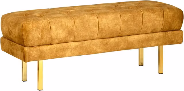 Panca Giallo Tessuto imbottito Velluto Accento di metallo Gambe d'oro Panca da letto Sgabello