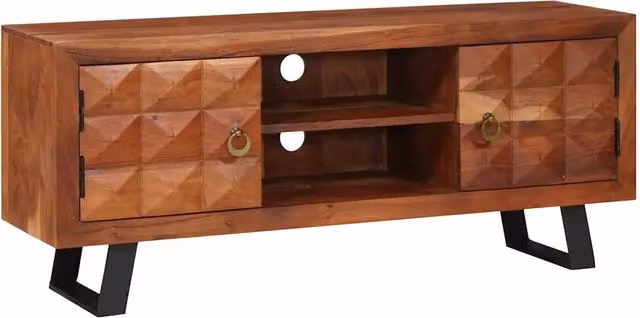 Mobile TV moderno vidaXL in legno di acacia marrone con scaffale L: 112 cm, P: 30 cm, H: 48 cm – 1