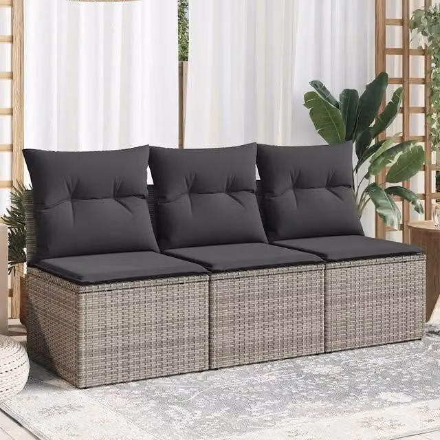 Divano da giardino a 3 posti vidaXL in polyrattan grigio con cuscini imbottiti e coperture rimovibili