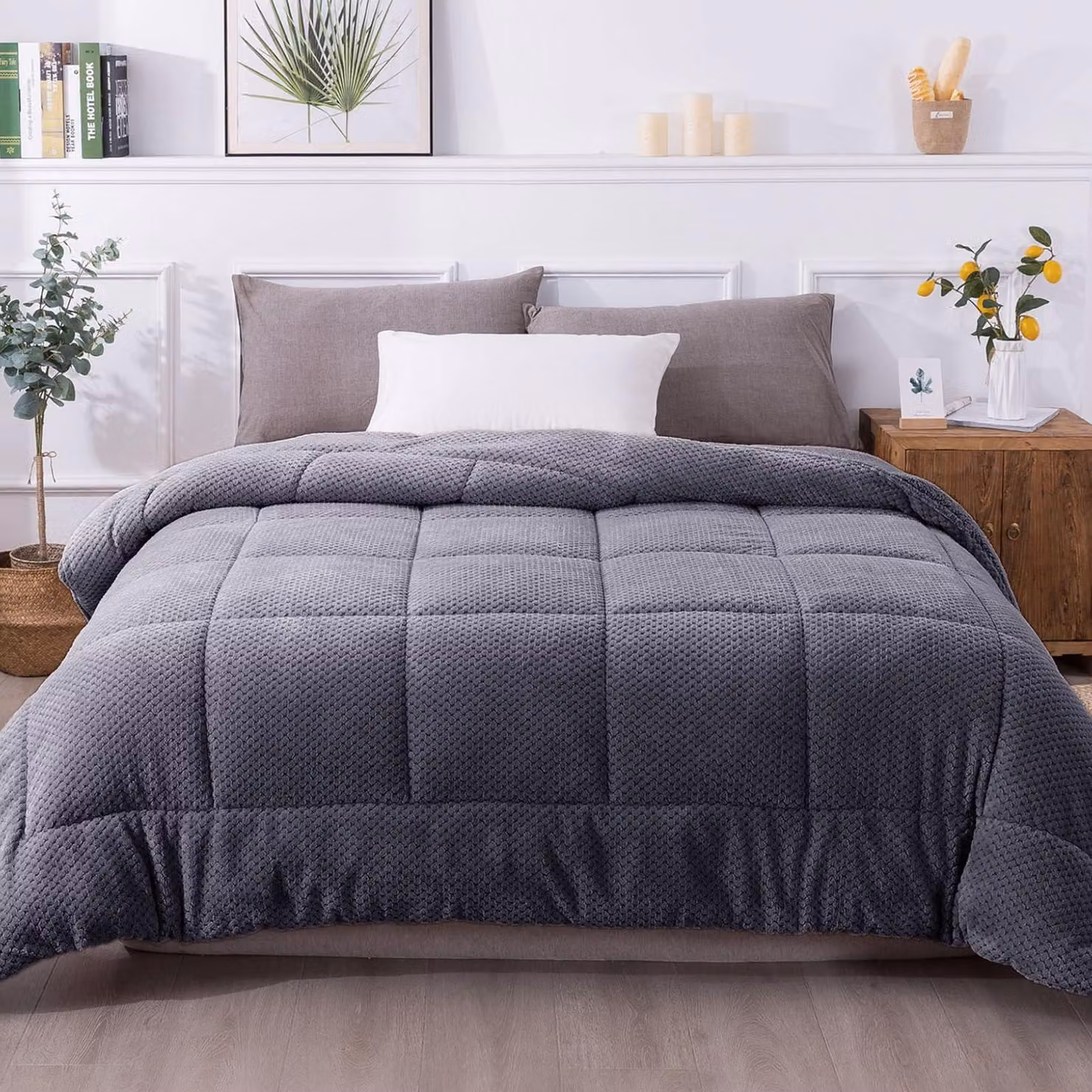 Coperta matrimoniale in pile effetto sherpa, reversibile, 90x90 pollici, colore grigio Excalibur